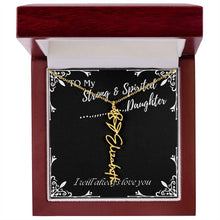 ShineOn Fulfillment Jewelry 18k Yellow Gold Finish / Luxury Box / February To My Strong & Spirited Daughter Custom Name Necklace, Daughter Gift From Dad, Mom, Daughter Jewelry, With Message Card And Gift Box