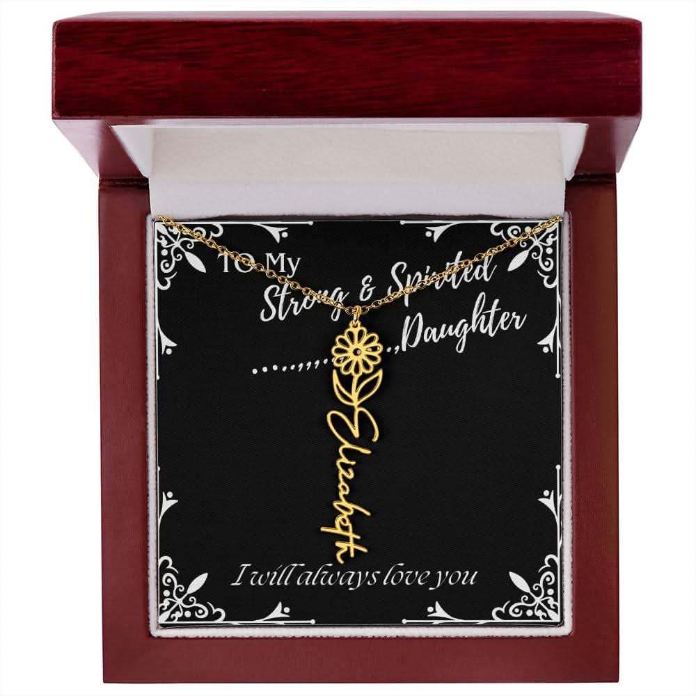 ShineOn Fulfillment Jewelry 18k Yellow Gold Finish / Luxury Box / April To My Strong & Spirited Daughter Custom Name Necklace, Daughter Gift From Dad, Mom, Daughter Jewelry, With Message Card And Gift Box