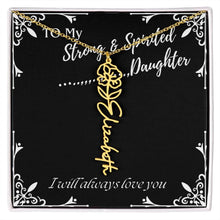 ShineOn Fulfillment Jewelry 18k Yellow Gold Finish / Standard Box / August To My Strong & Spirited Daughter Custom Name Necklace, Daughter Gift From Dad, Mom, Daughter Jewelry, With Message Card And Gift Box
