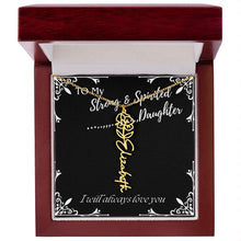 ShineOn Fulfillment Jewelry 18k Yellow Gold Finish / Luxury Box / August To My Strong & Spirited Daughter Custom Name Necklace, Daughter Gift From Dad, Mom, Daughter Jewelry, With Message Card And Gift Box