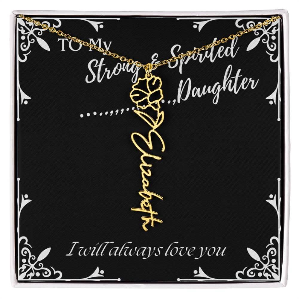 ShineOn Fulfillment Jewelry 18k Yellow Gold Finish / Standard Box / September To My Strong & Spirited Daughter Custom Name Necklace, Daughter Gift From Dad, Mom, Daughter Jewelry, With Message Card And Gift Box