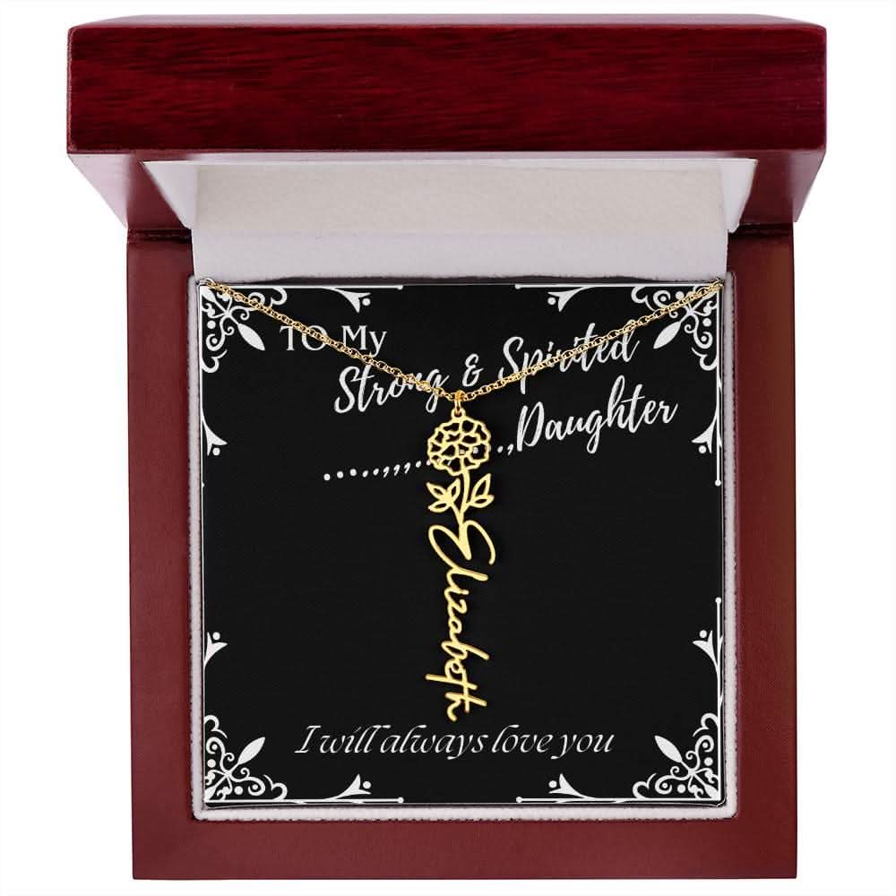 ShineOn Fulfillment Jewelry 18k Yellow Gold Finish / Luxury Box / October To My Strong & Spirited Daughter Custom Name Necklace, Daughter Gift From Dad, Mom, Daughter Jewelry, With Message Card And Gift Box