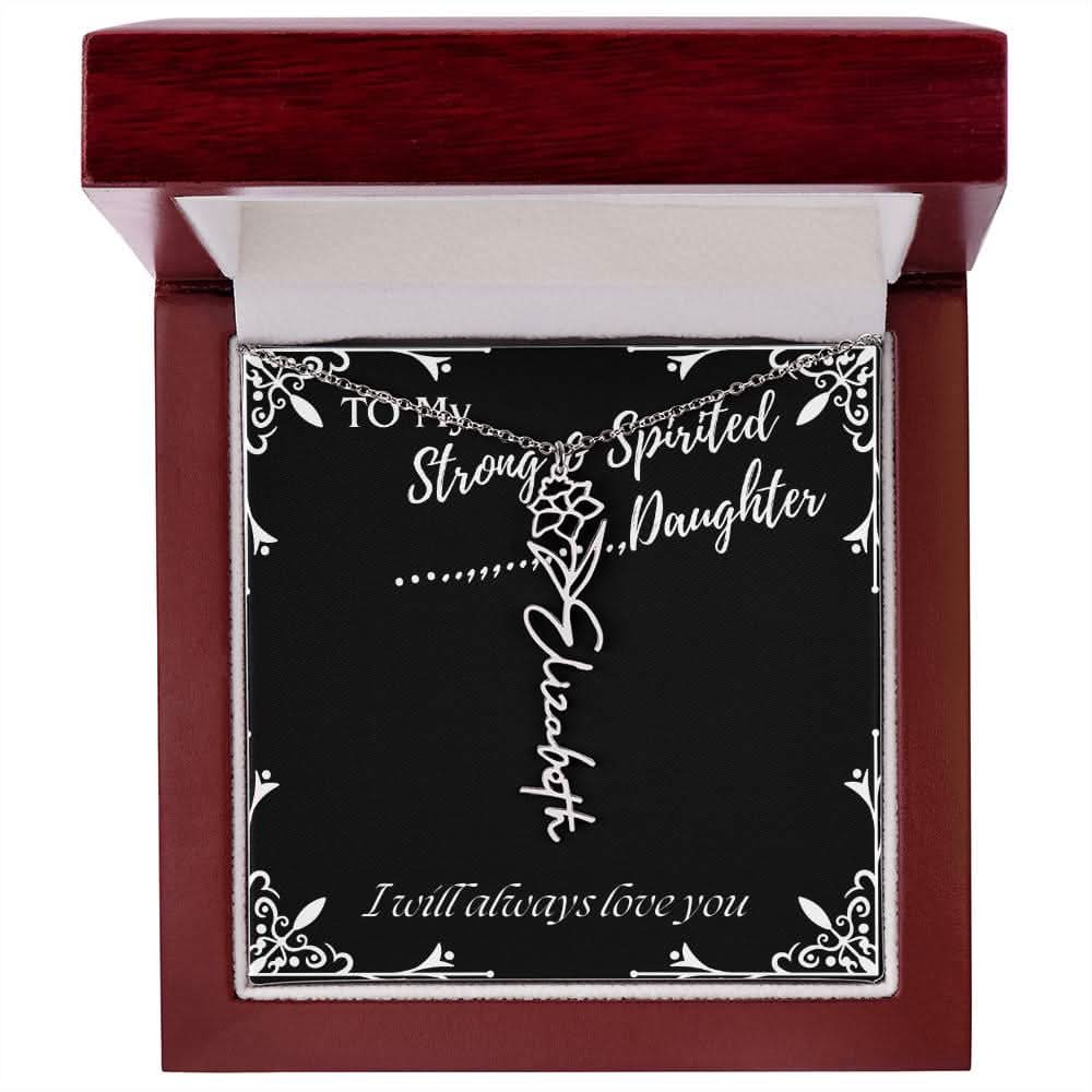 ShineOn Fulfillment Jewelry Polished Stainless Steel / Standard Box / January To My Strong & Spirited Daughter Custom Name Necklace, Daughter Gift From Dad, Mom, Daughter Jewelry, With Message Card And Gift Box