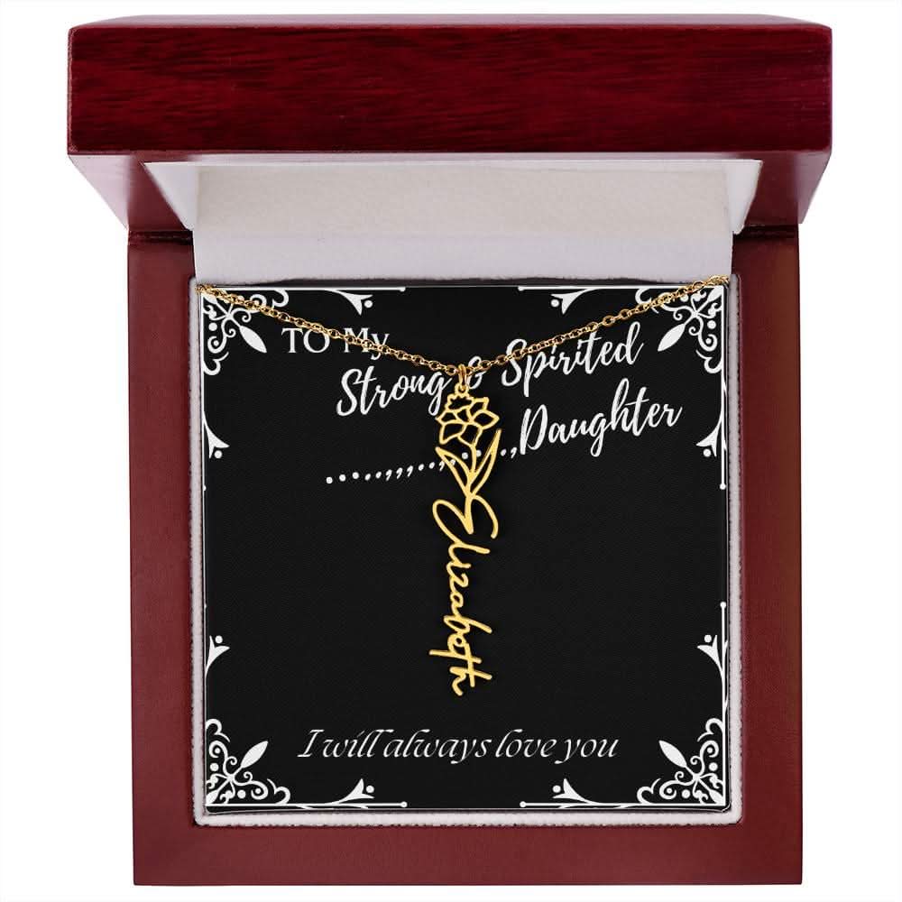 ShineOn Fulfillment Jewelry 18k Yellow Gold Finish / Luxury Box / December To My Strong & Spirited Daughter Custom Name Necklace, Daughter Gift From Dad, Mom, Daughter Jewelry, With Message Card And Gift Box